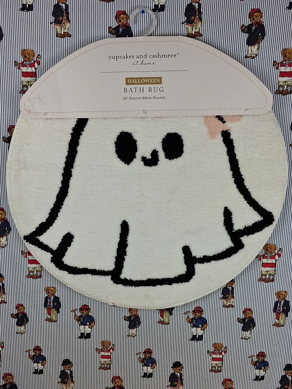 Cupcakes & Cashmere At Home Halloween Collection Ghost Pink Bow Circle Bath Mat